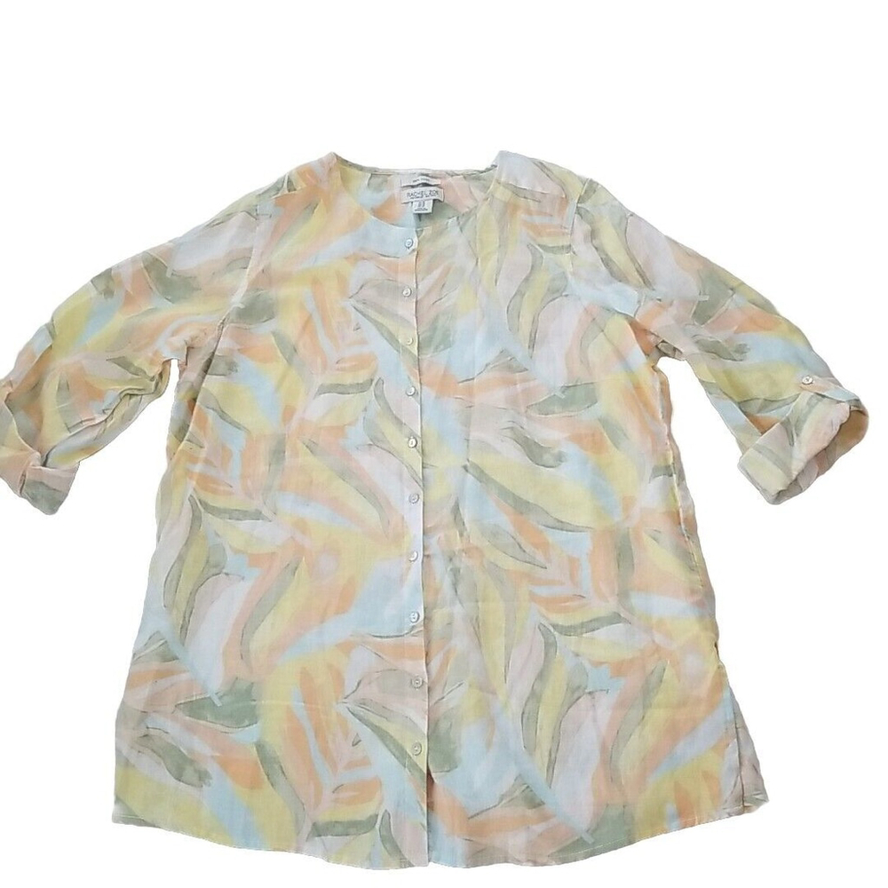 Rachel Zoe Top Womens 1X Multicolor Pastel 100% Linen Lightweight Tunic Blouse